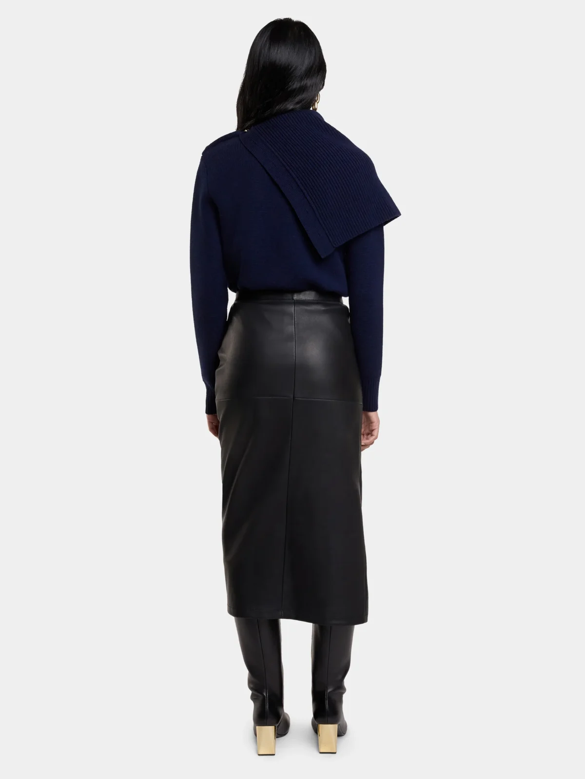 jupe midi drapÉe pression en cuir