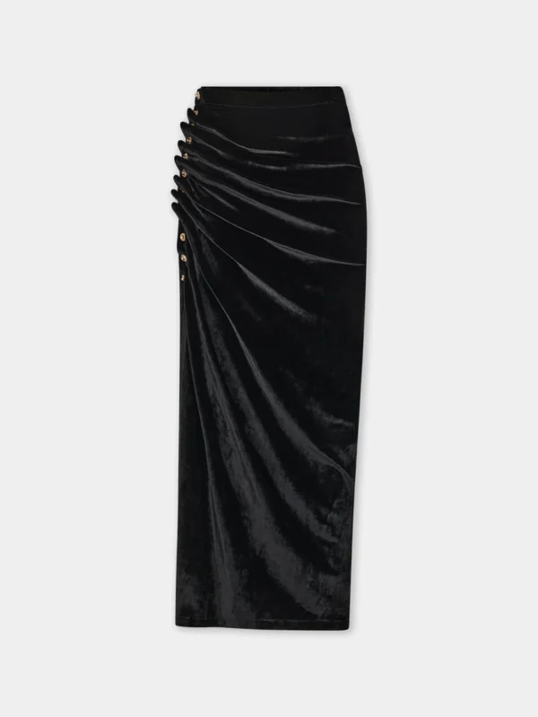 black long draped skirt in velvet