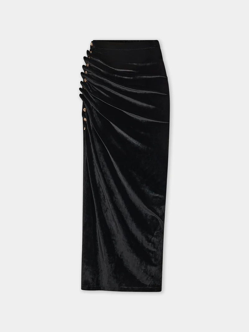 Black long draped skirt in velvet