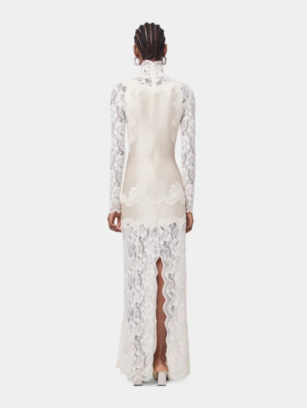 ivory long dress in lace and jersey