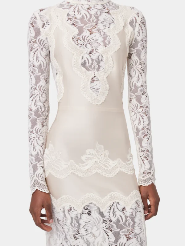 ivory long dress in lace and jersey