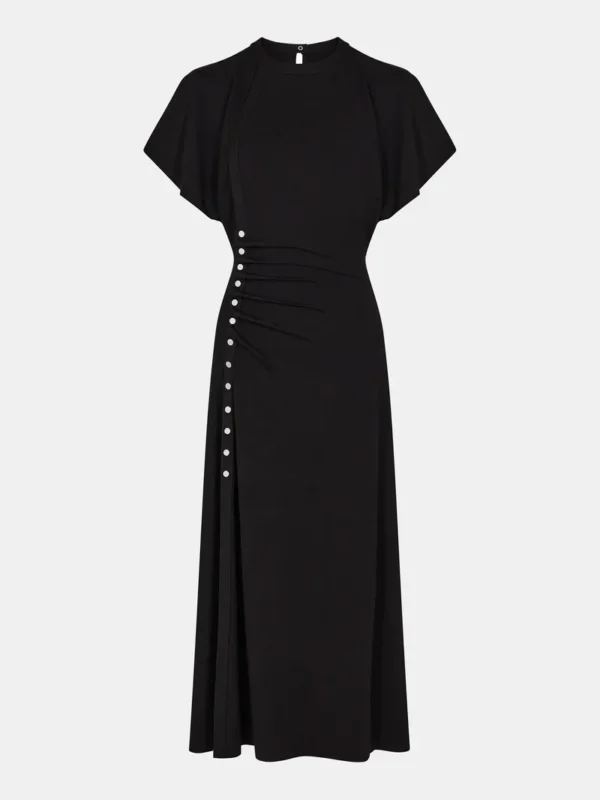 long black drapé pression dress