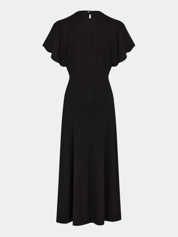 long black drapé pression dress