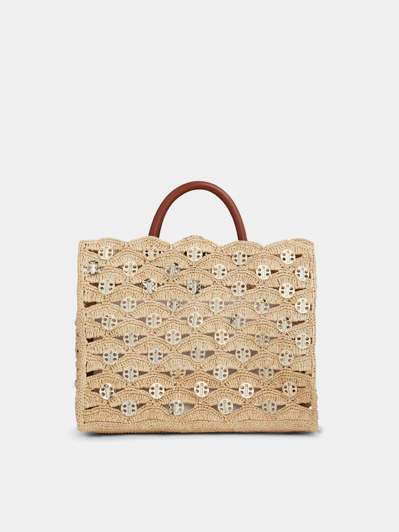 Sac fourre-tout beige en raffia