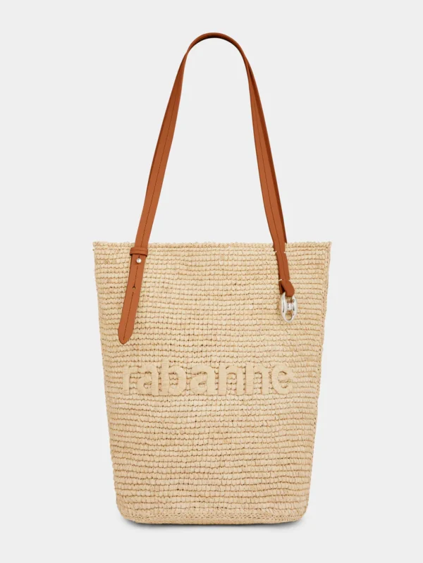 beige raffia tote bag avec logo