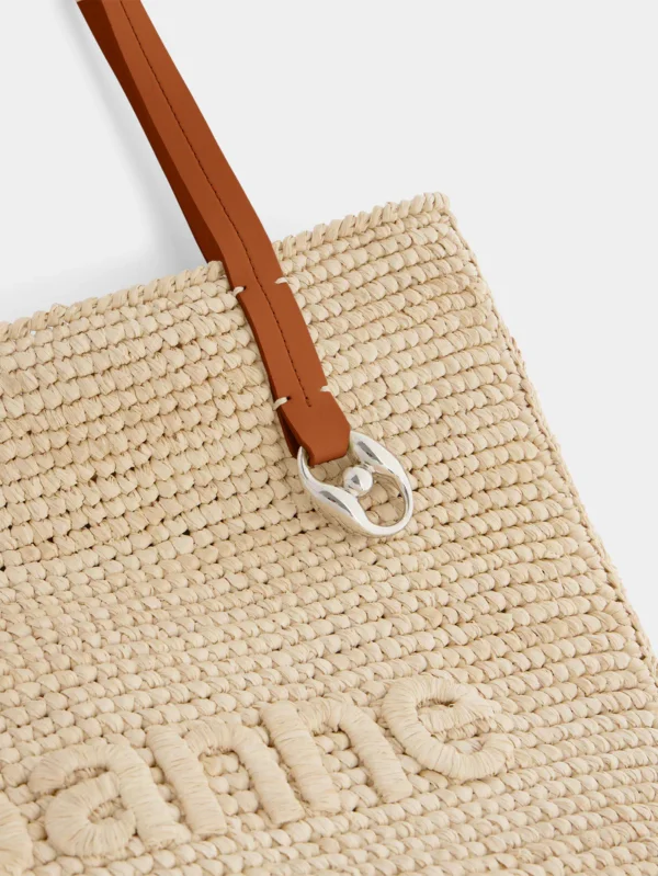 beige raffia tote bag avec logo