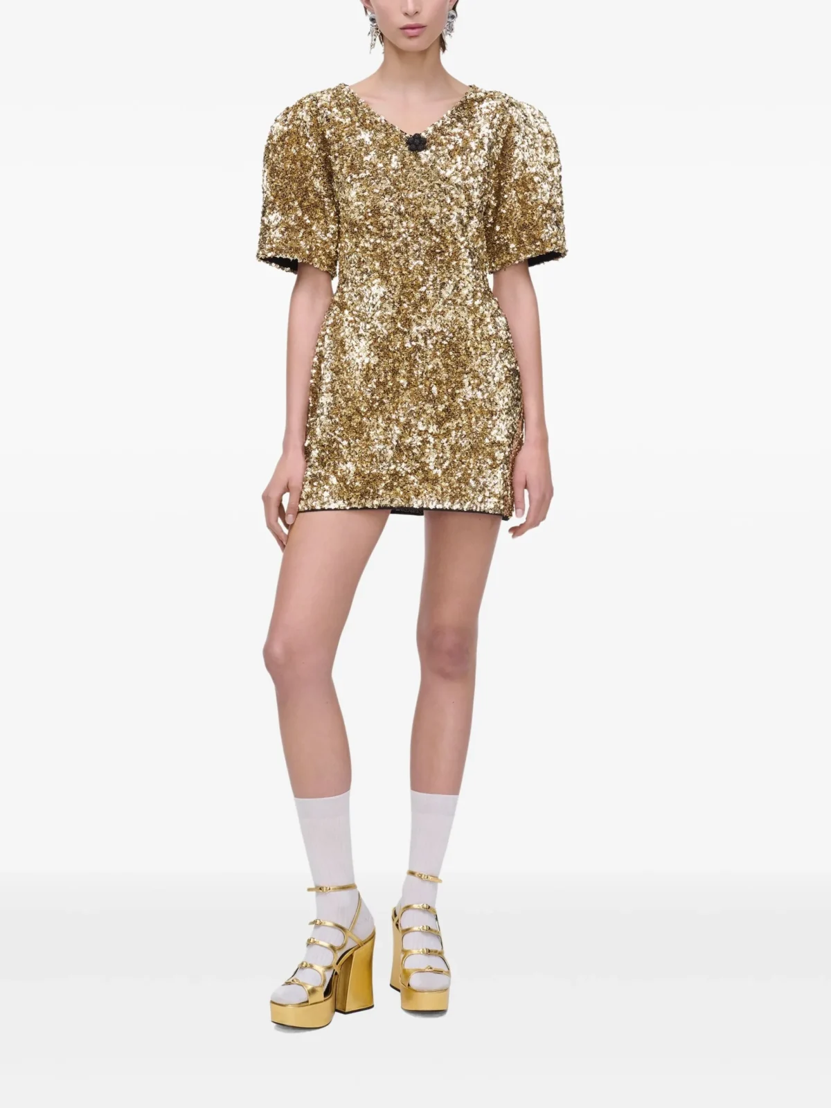 sequin v neck knit dress