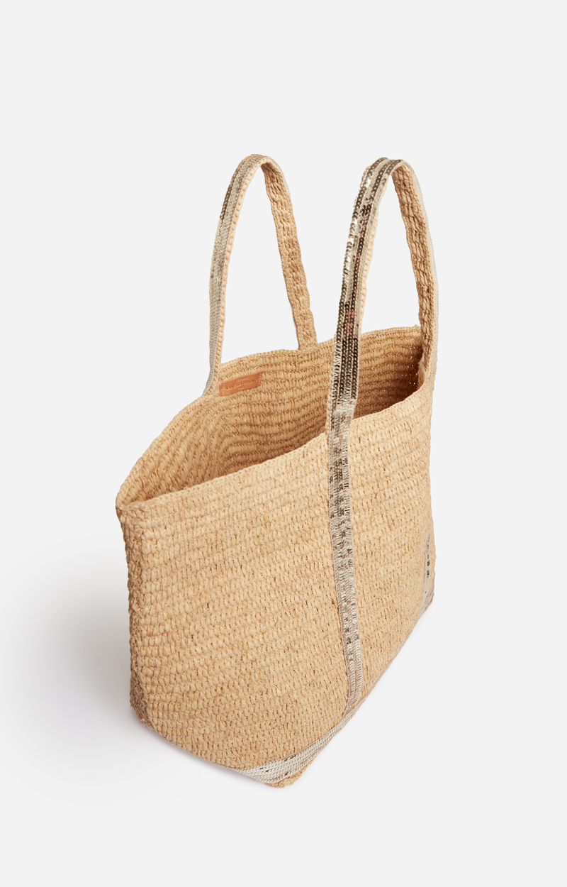 Cabas XL En Raphia et Sequins Or