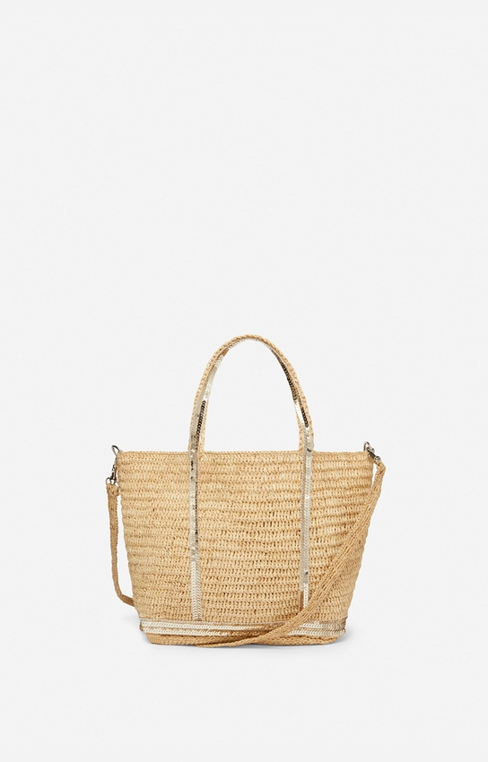 Cabas S En Raphia et Sequins Or