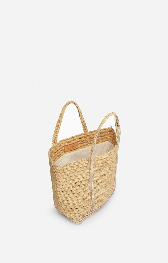 cabas s en raphia et sequins or